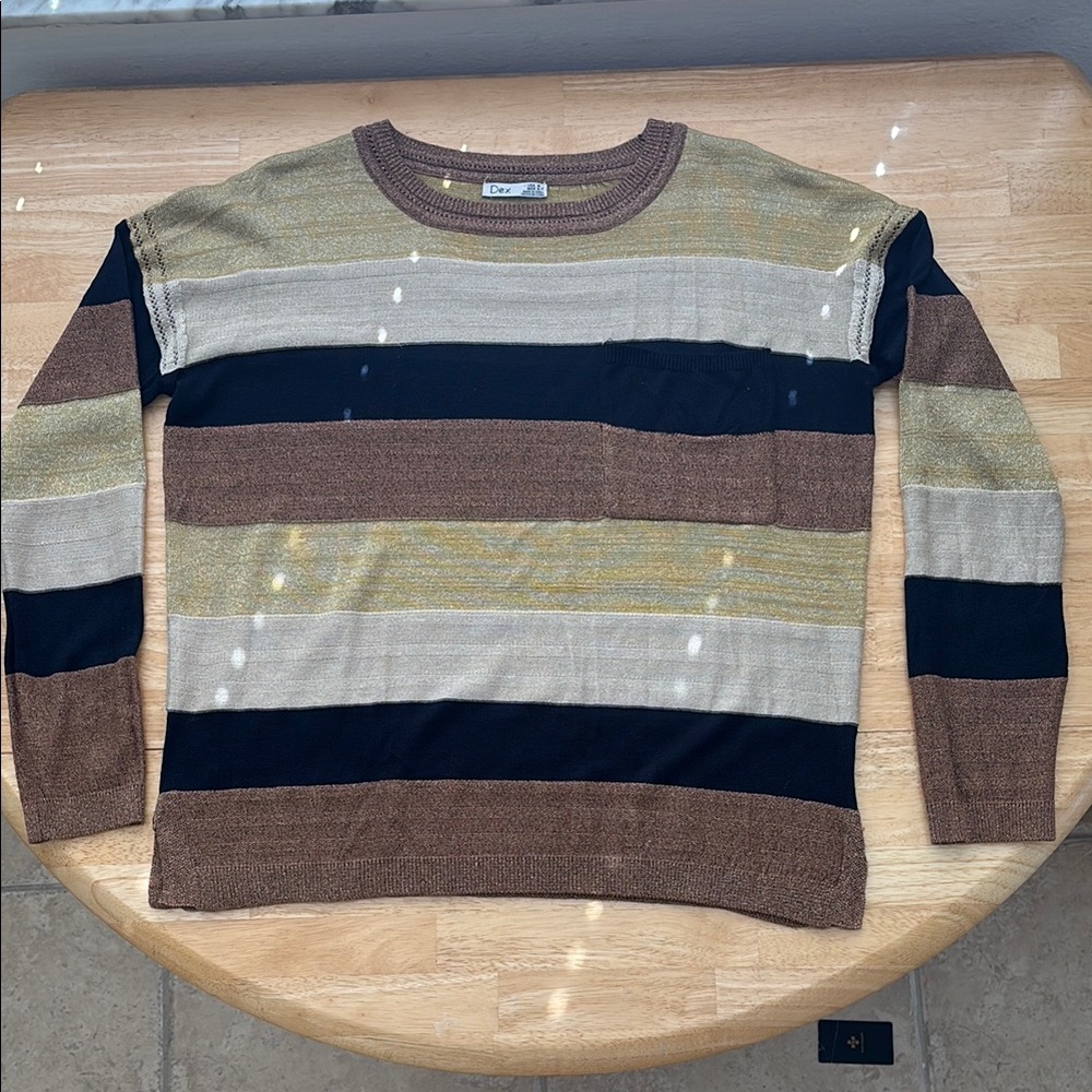 Womens Striped Sweater - Brown, Gold, Black, and Cream